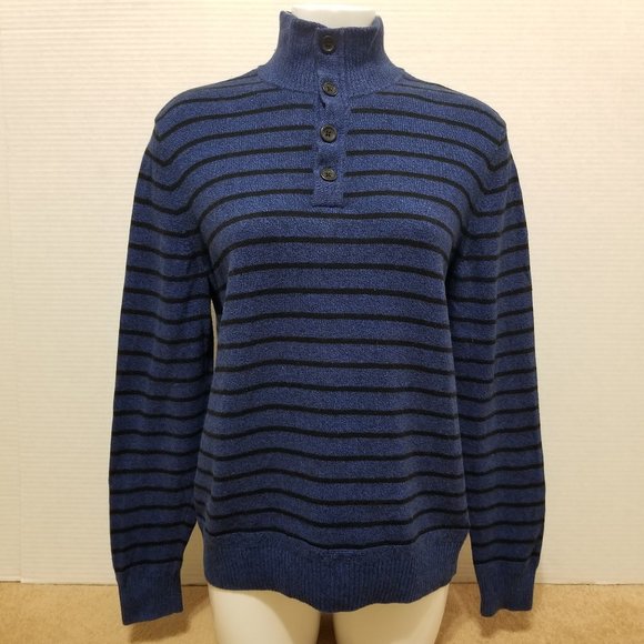 American Eagle sweater Medium Classic Fit striped mock neck henley pullover - Picture 1 of 10